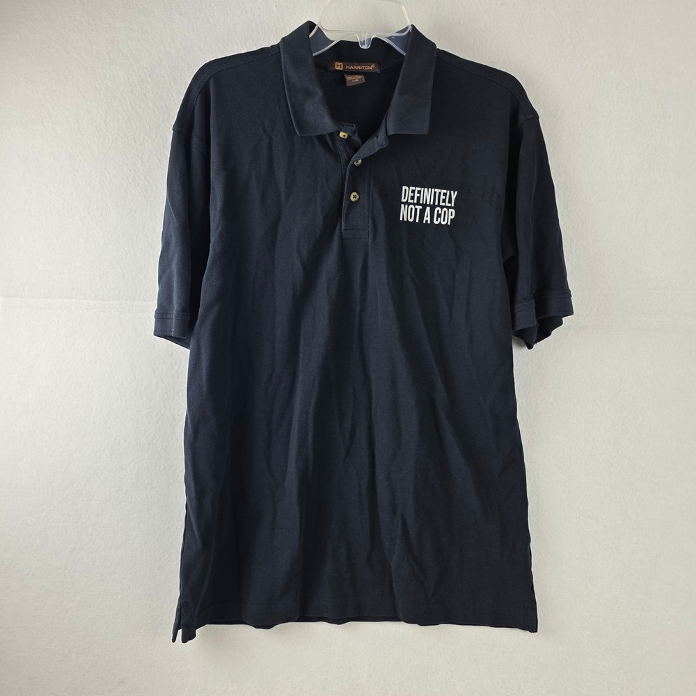 Harrington Definitely Not A Cop Polo Shirt Mens Large Black Funny Police Humor